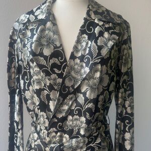 Vintage Christian Dior Floral Black and Silver Wrap Dress